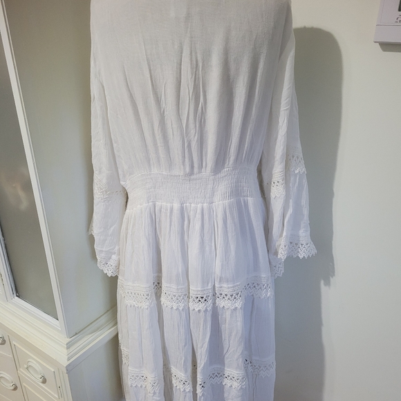 Cute Options White Lace Trim Midi Dress V- Neck  Large - Picture 11 of 14